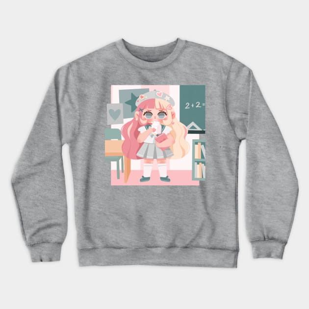 Pastel School Girl Crewneck Sweatshirt by Lobomaravilha